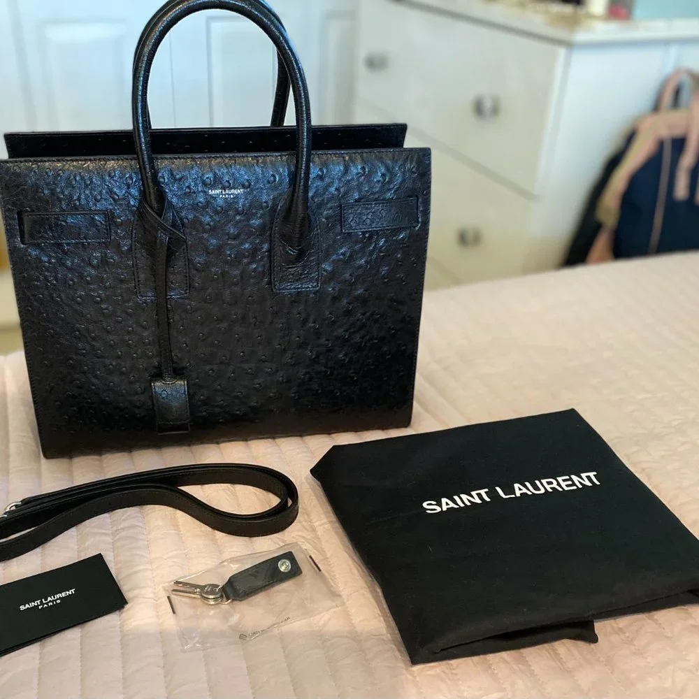 Yves Saint Laurent Black Ostrich Small Sac Du Jour Handbag - Picture 3 of 8